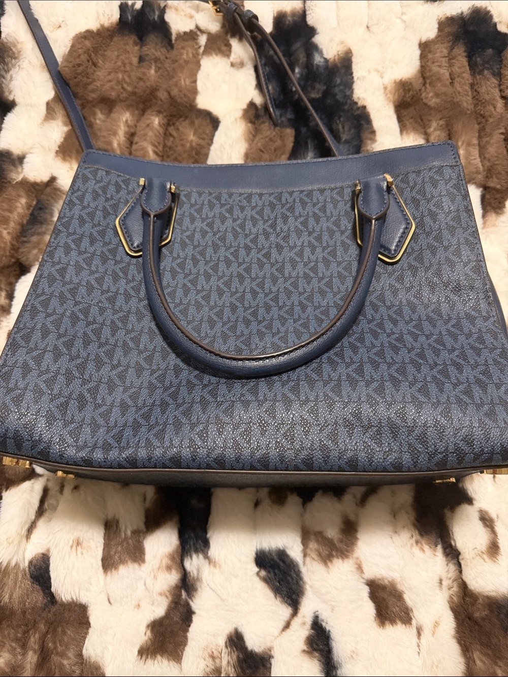 Michael Kors Dark Navy Logo Satchel with Gold Hardware - Picture 7 of 7
